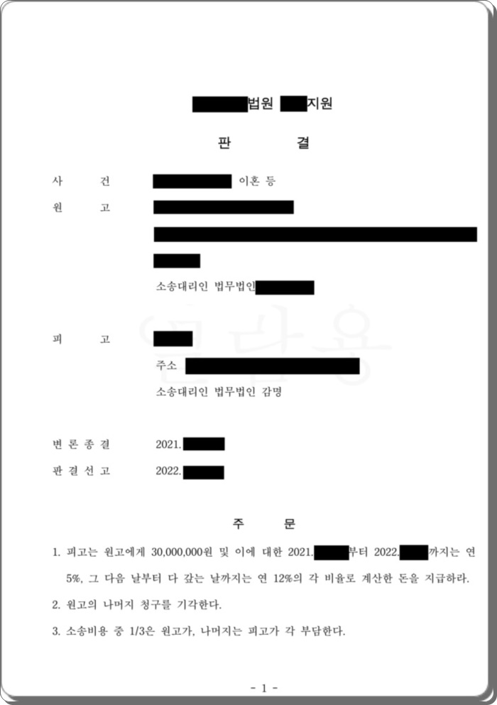 부정행위 사실이 명백하고 상대방이 이혼한 사안에서 상간남, 위자료 40% 감액.jpg
